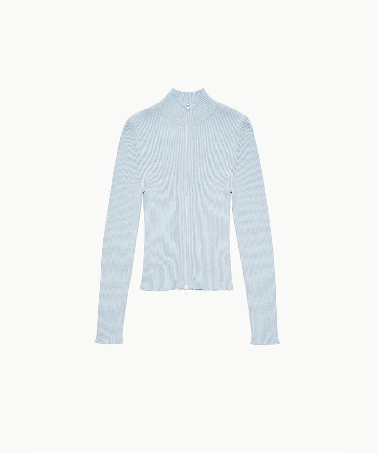 아모멘토(AMOMENTO) RIBBED MOCK NECK CARDIGAN_LIGHT BLUE