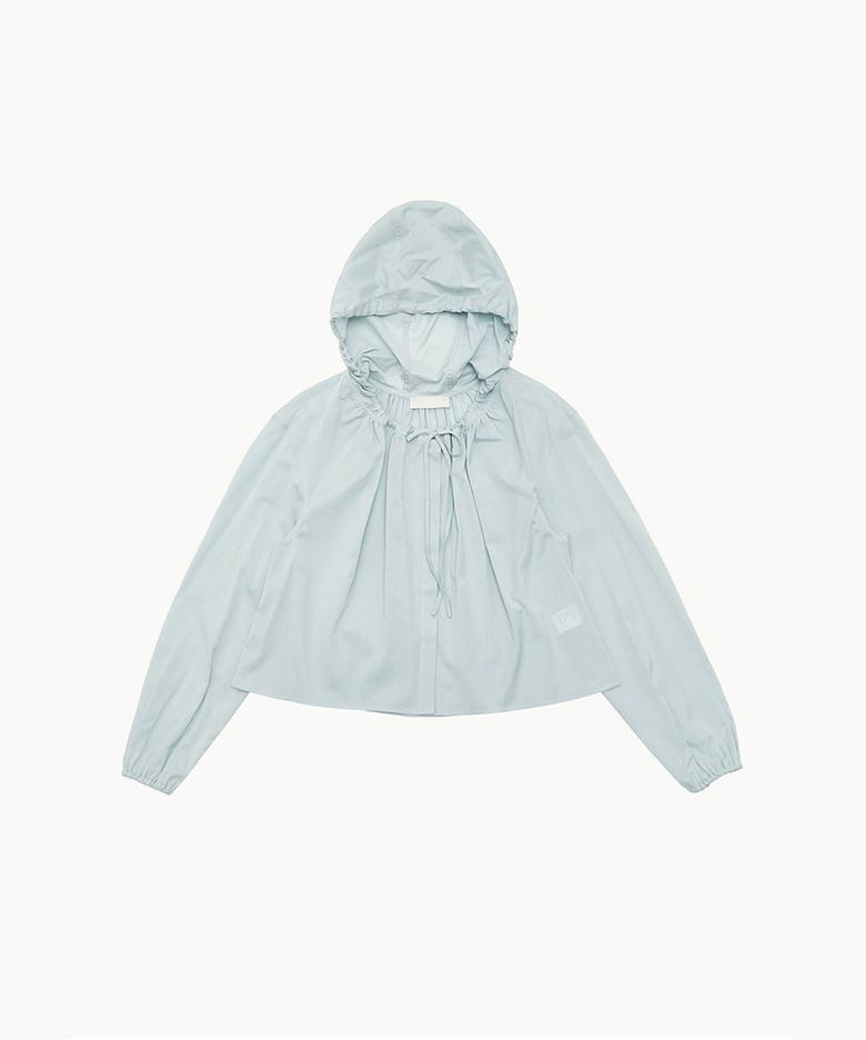SHEER SHIRRING HOODED BLOUSE_LIGHT BLUE