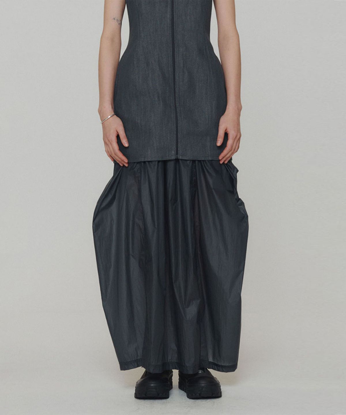 아모멘토(AMOMENTO) LAYERED SHIRRING SKIRT_NAVY
