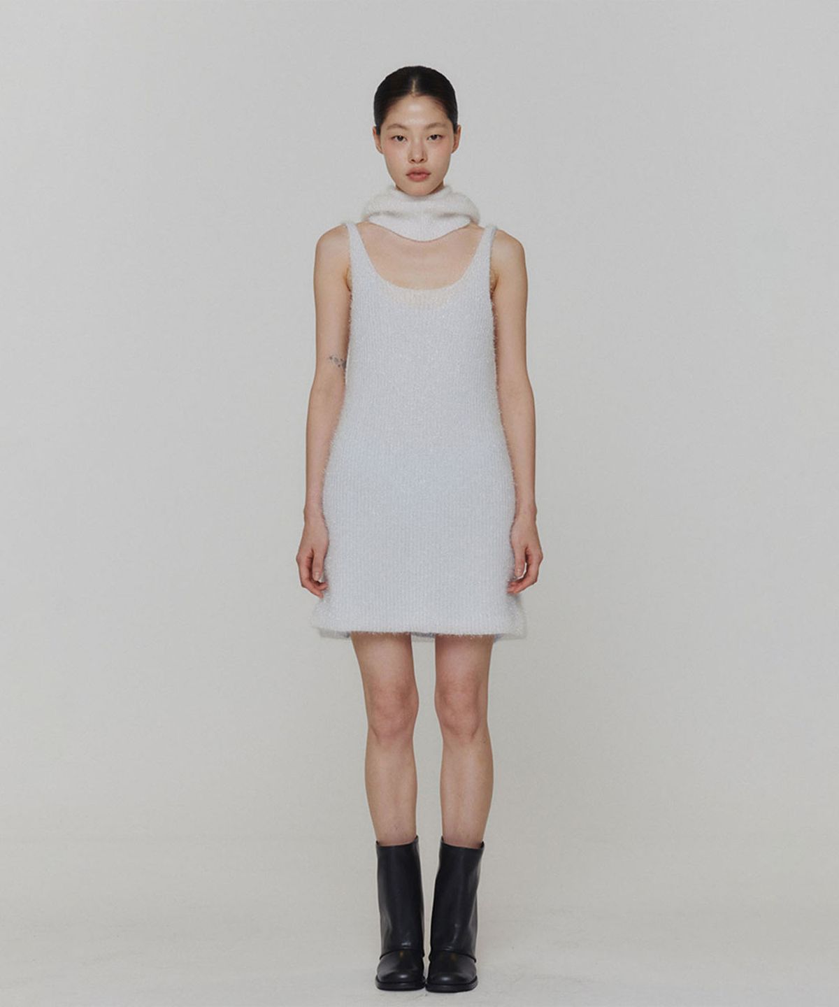 아모멘토(AMOMENTO) HAIRY LAYERED DRESS_WHITE