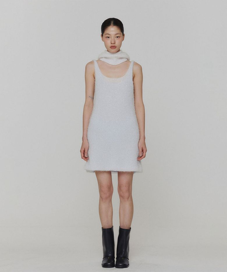 HAIRY LAYERED DRESS_WHITE