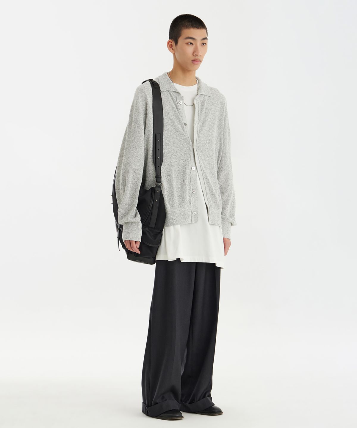 유스(YOUTH) Knit Collar Cardigan - Light Grey