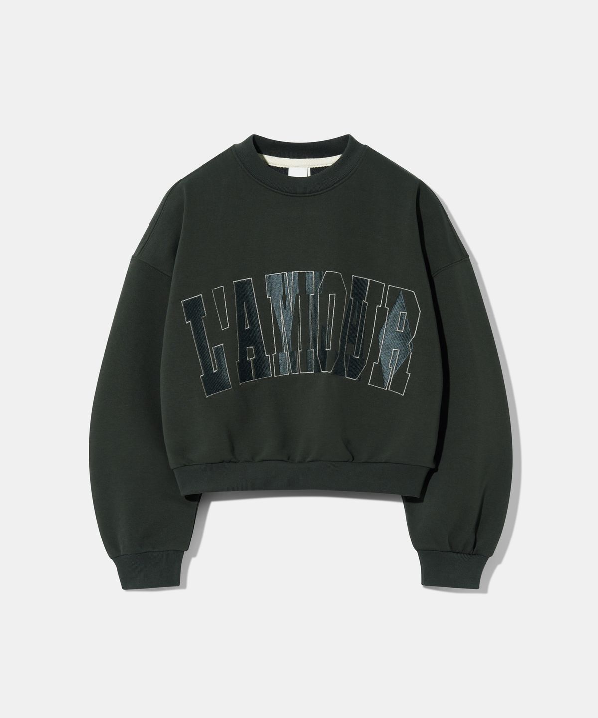 다이아몬드 레이라(DIAMOND LAYLA) [CROP] LAMOUR Big Embroidery Stitch Sweatshirt T87  Charcoal