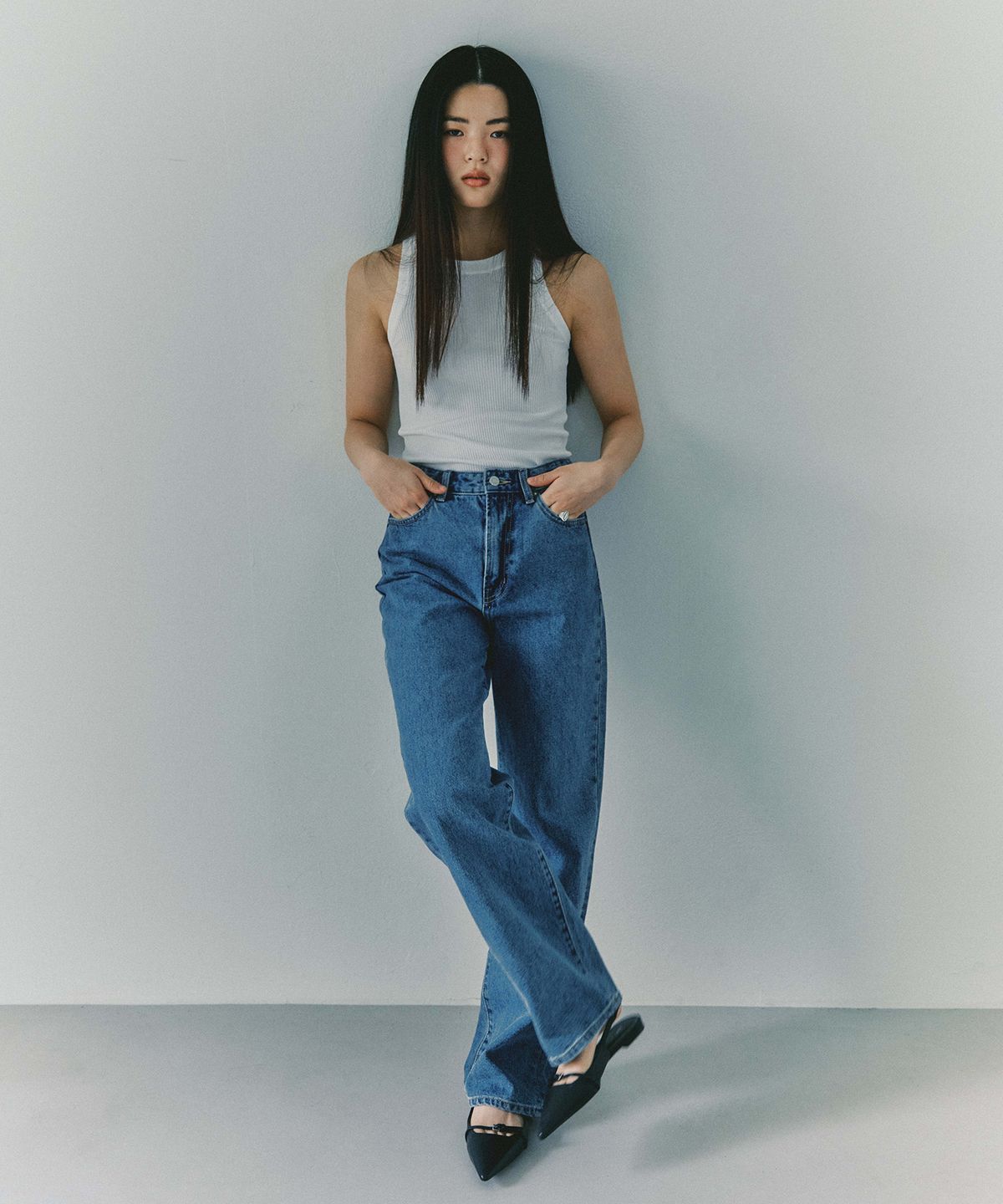 플랙 우먼(PLAC WOMEN) 클래식 스트레이트 데님팬츠 M17 미드 블루