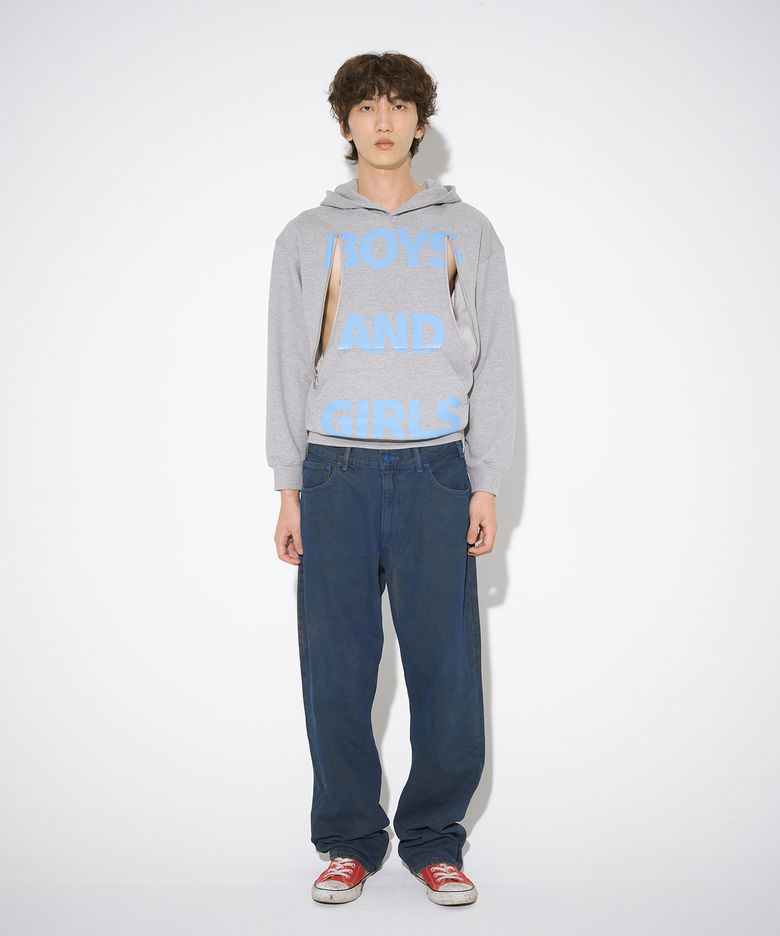 BNG PRINTED CURVERD ZIPPER HOODY (GREY)