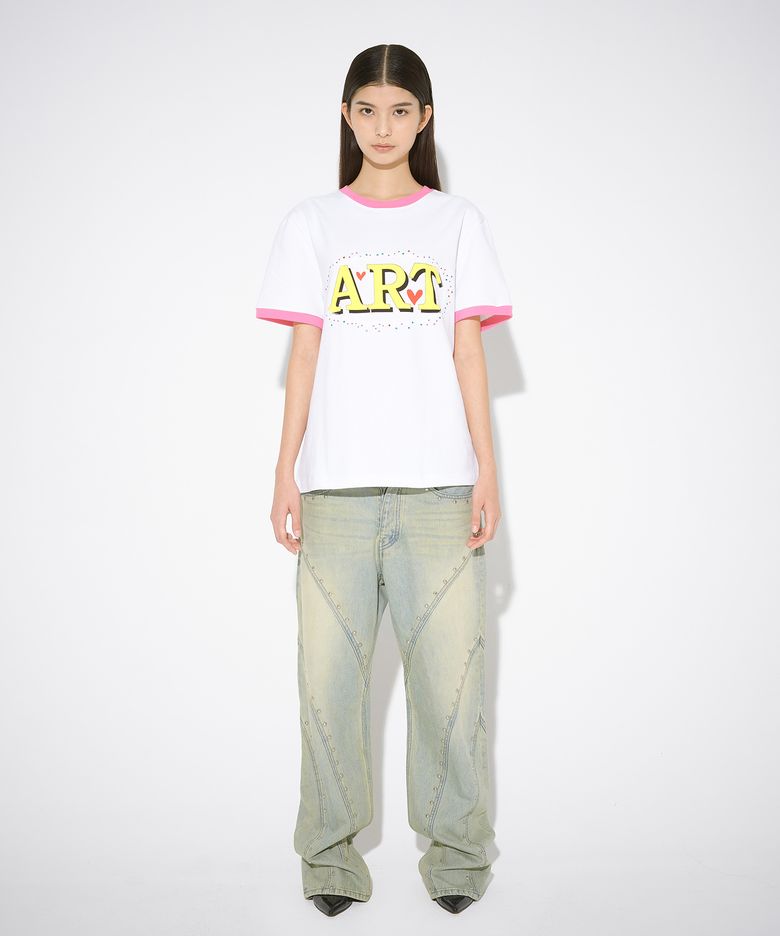 CUT-OUT ART STUD T-SHIRT (WHITE / PINK)