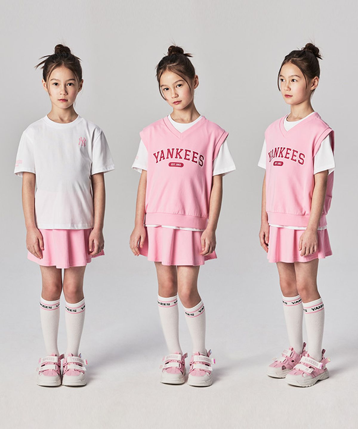 엠엘비 키즈(MLB KIDS) 바시티 3PCS 베스트 반팔 세트 (여아) NY (Pink)