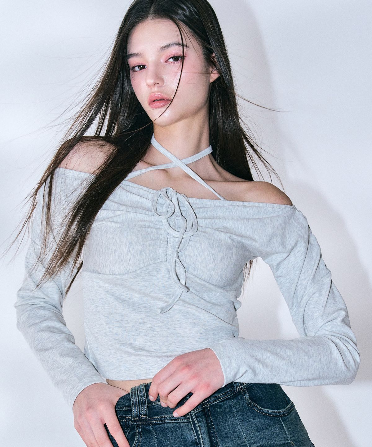 제로플래닛(ZEROPLANET) 헤이즐 페미닌 셔링 탑 [MELANGE]