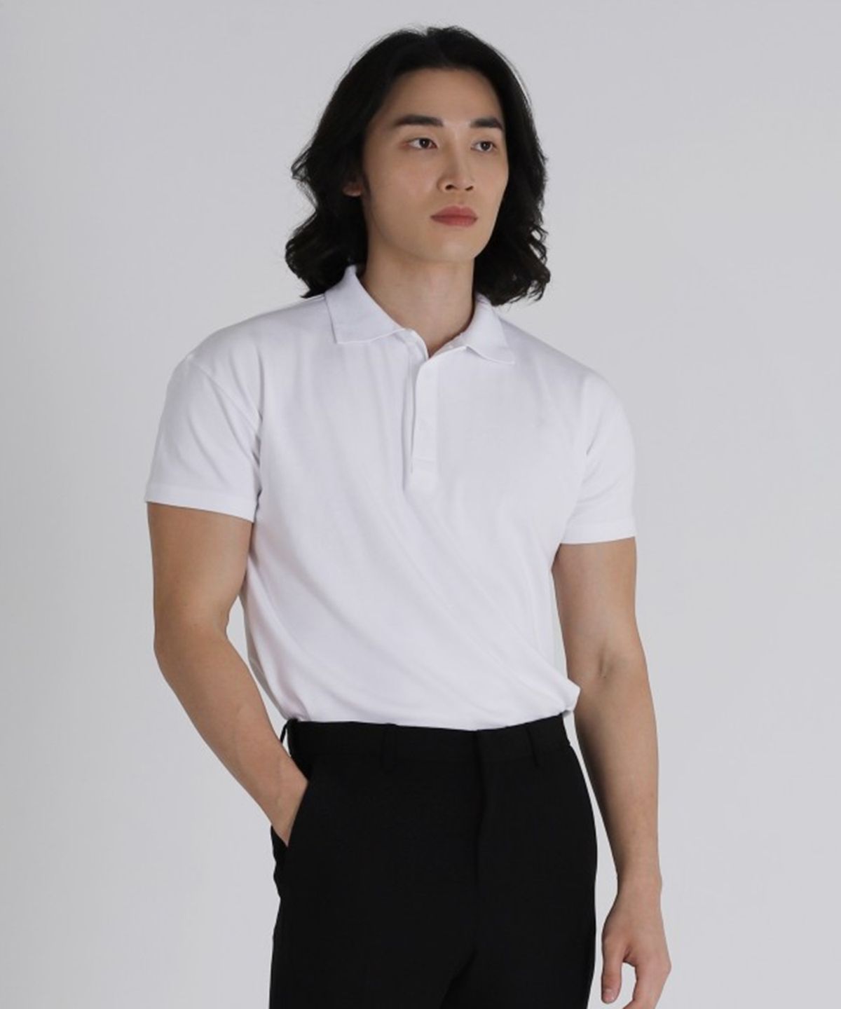 보스트핏(BOASTFIT) 시그니처 코튼모달 머슬핏 카라티 폴화이트
