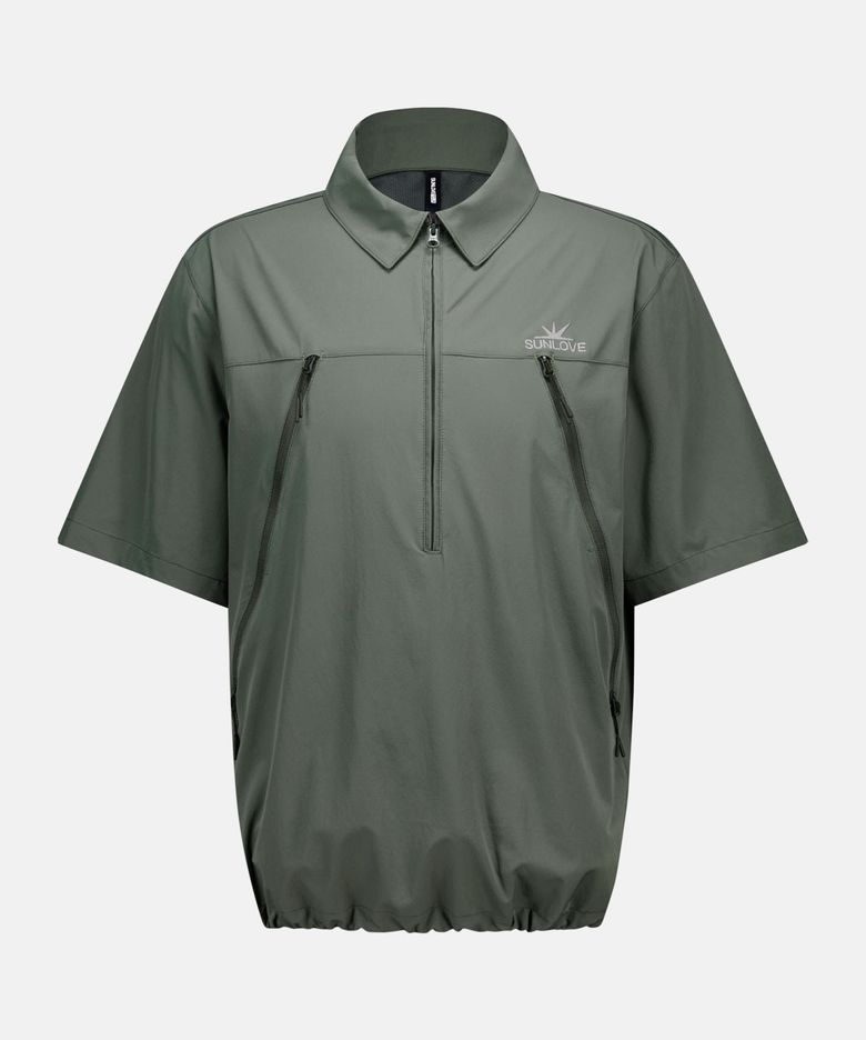 Active Half Zip Woven Polo Khaki