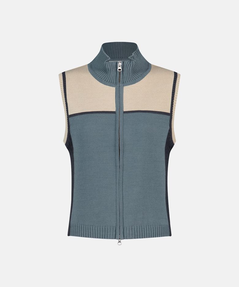 W High Neck Full Zip Knit Vest Grey
