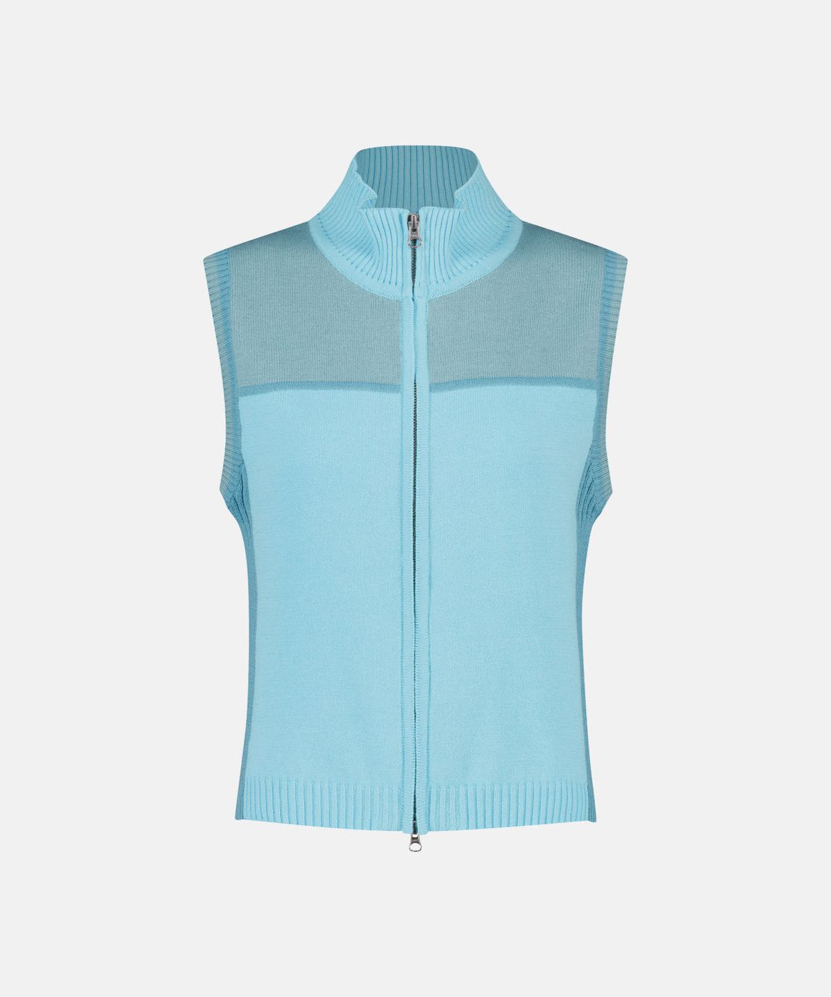 썬러브투어(SUNLOVETOUR) W High Neck Full Zip Knit Vest Light Blue