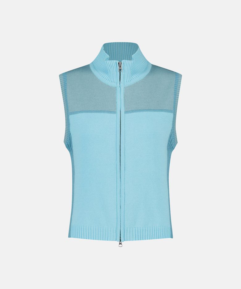 W High Neck Full Zip Knit Vest Light Blue