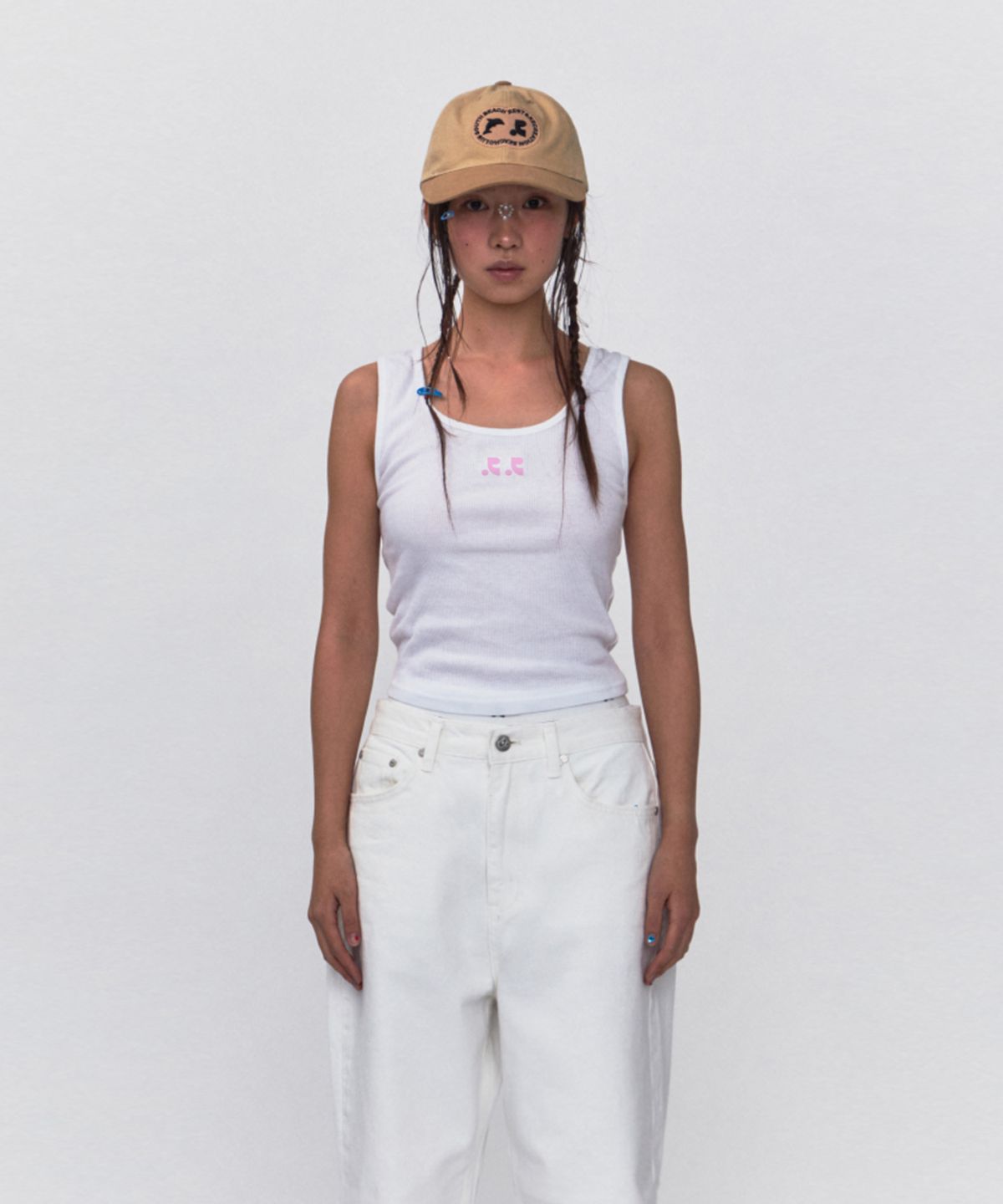 레스트앤레크레이션(REST&RECREATION) RR LOGO SHORT TANK TOP_WHITE-PINK