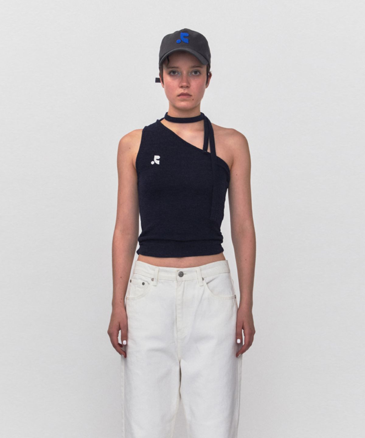 레스트앤레크레이션(REST&RECREATION) RR ONE SHOULDER TIE TOP_NAVY