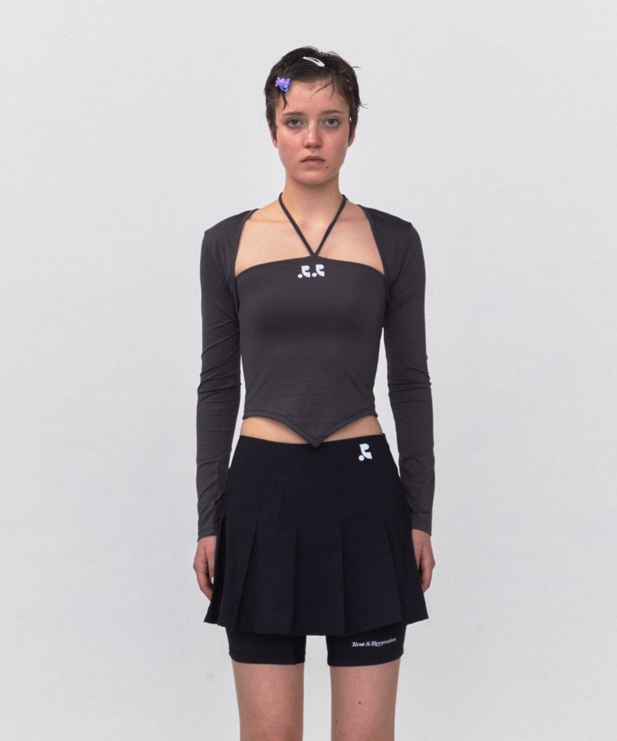 레스트앤레크레이션(REST&RECREATION) RR BOLERO + HALTER TOP_CHARCOAL