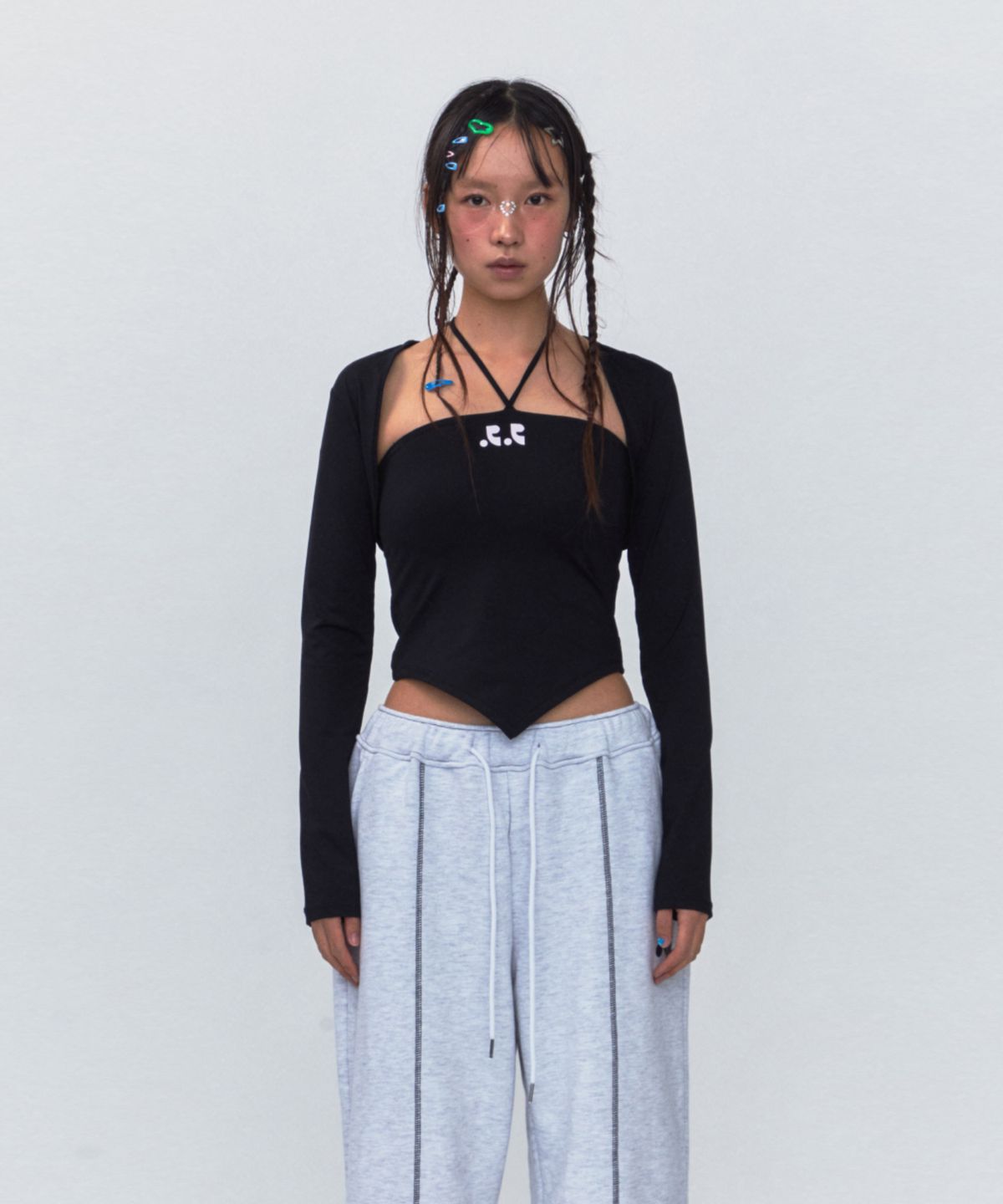 레스트앤레크레이션(REST&RECREATION) RR BOLERO + HALTER TOP_BLACK