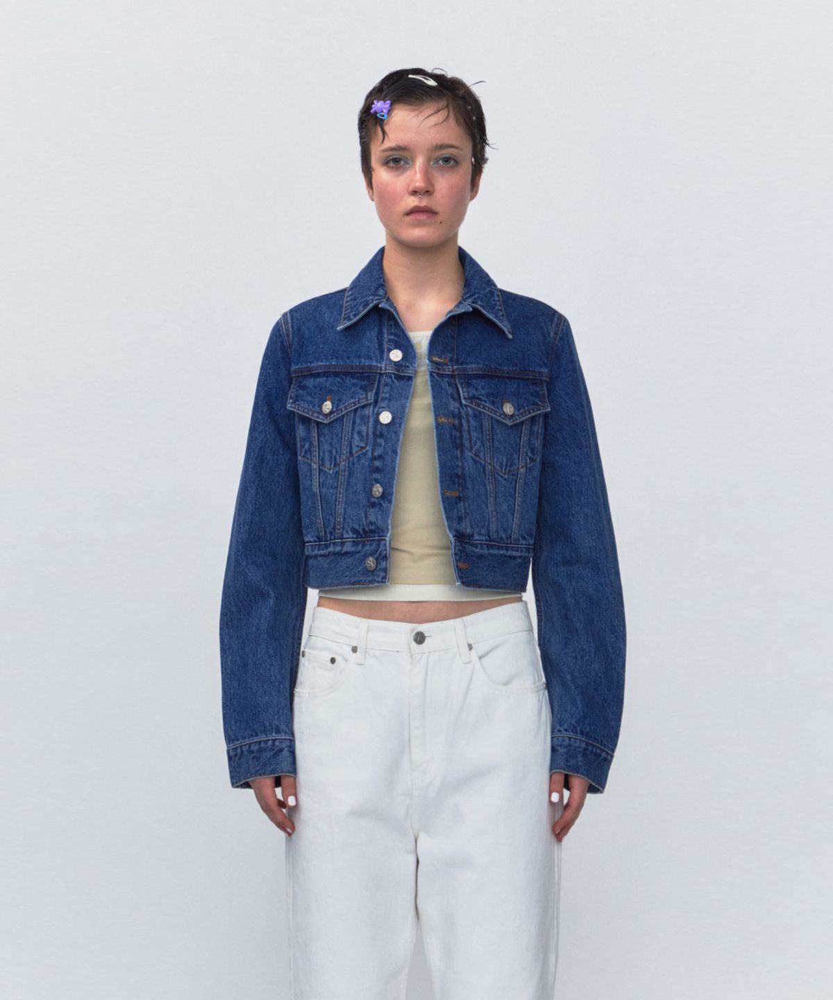 레스트앤레크레이션(REST&RECREATION) RR CROP DENIM JACKET_BLUE