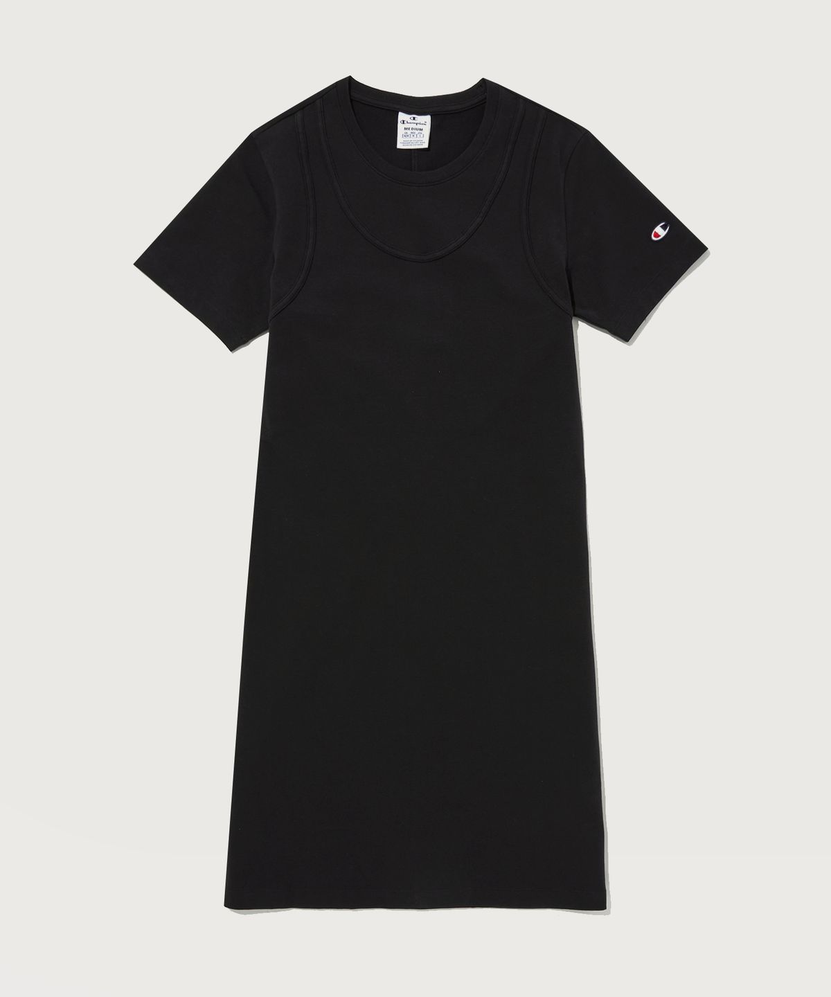 챔피온(CHAMPION) 여성 코튼 슬림 레이어드 디테일 원피스 Black