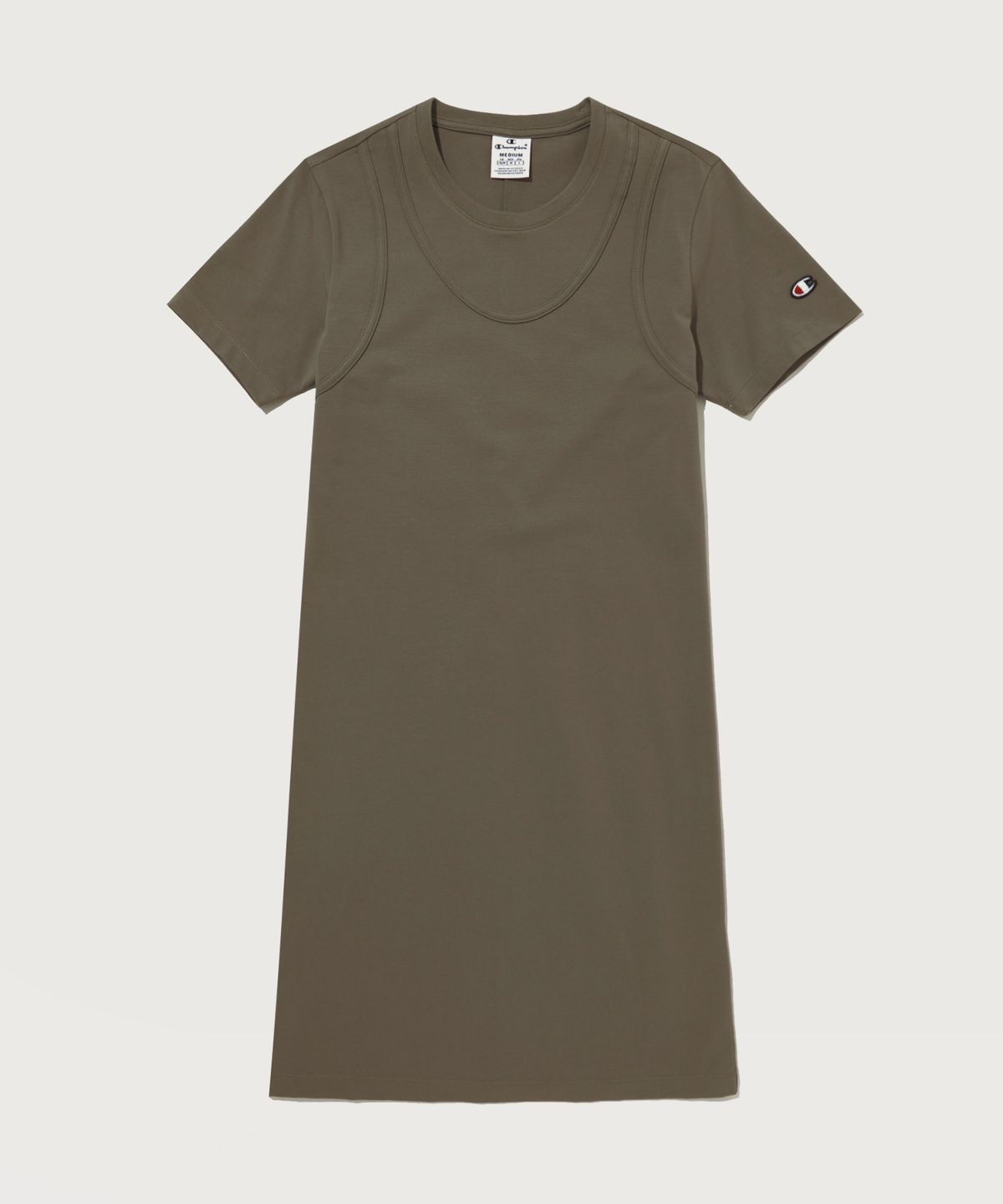 챔피온(CHAMPION) 여성 코튼 슬림 레이어드 디테일 원피스 Normal Sepia