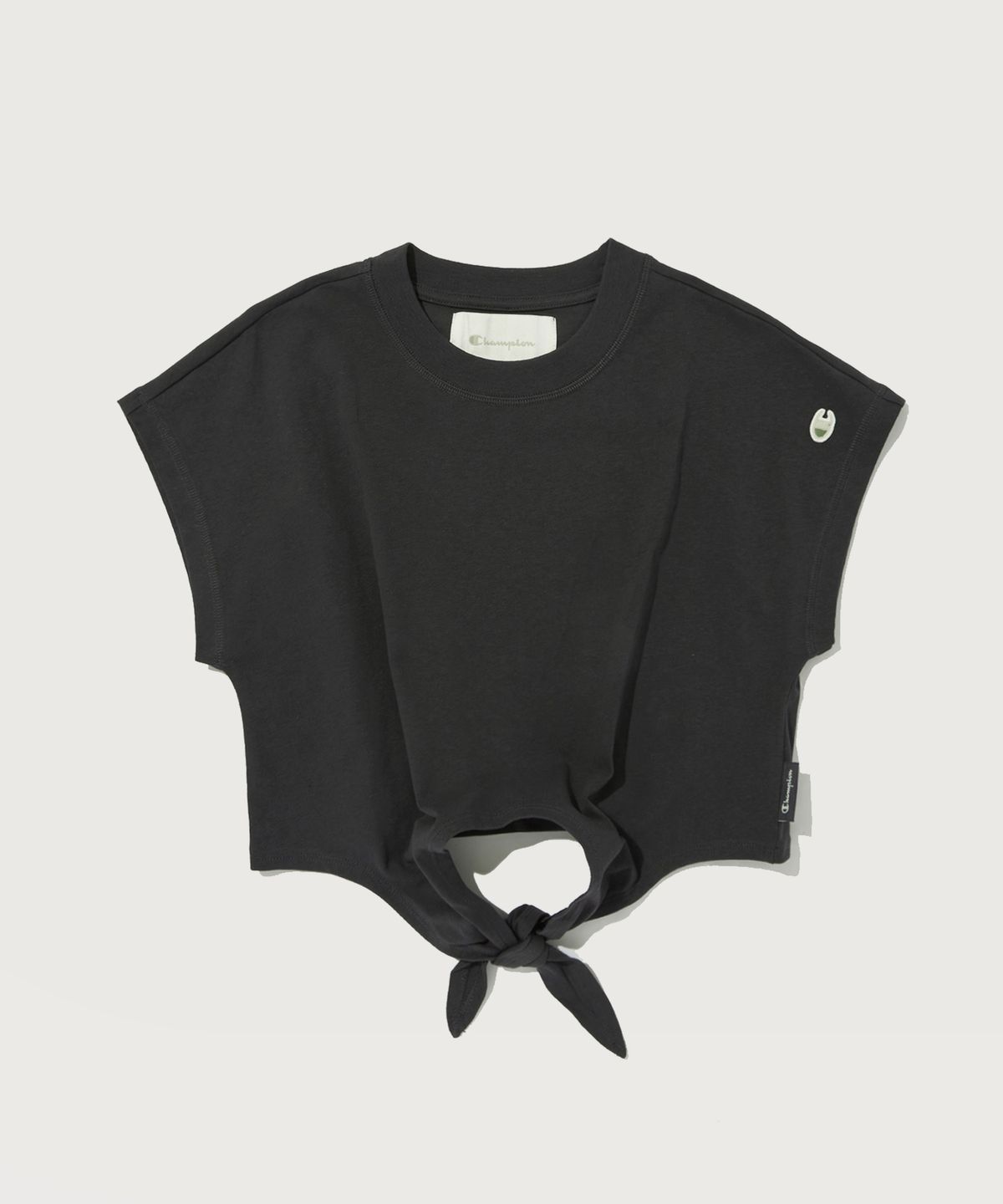 챔피온(CHAMPION) 여성 프론트 타이 크롭 반팔 티셔츠 Charcoal Grey