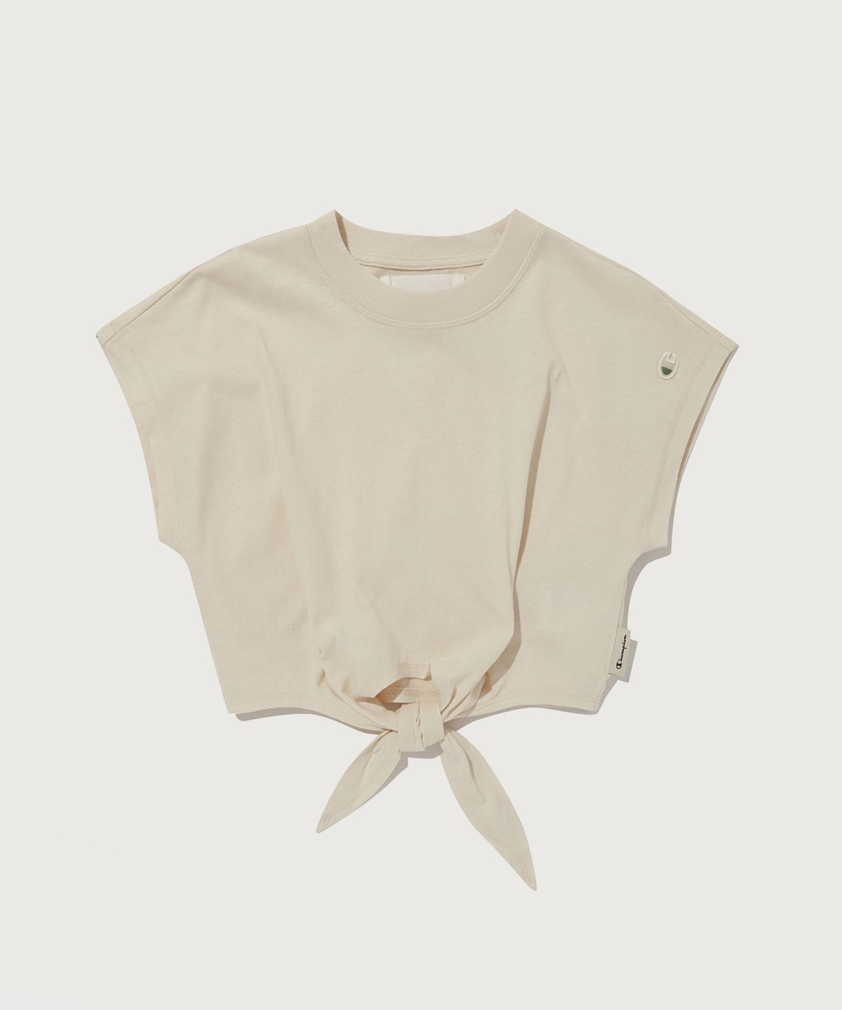 챔피온(CHAMPION) 여성 프론트 타이 크롭 반팔 티셔츠 Cream