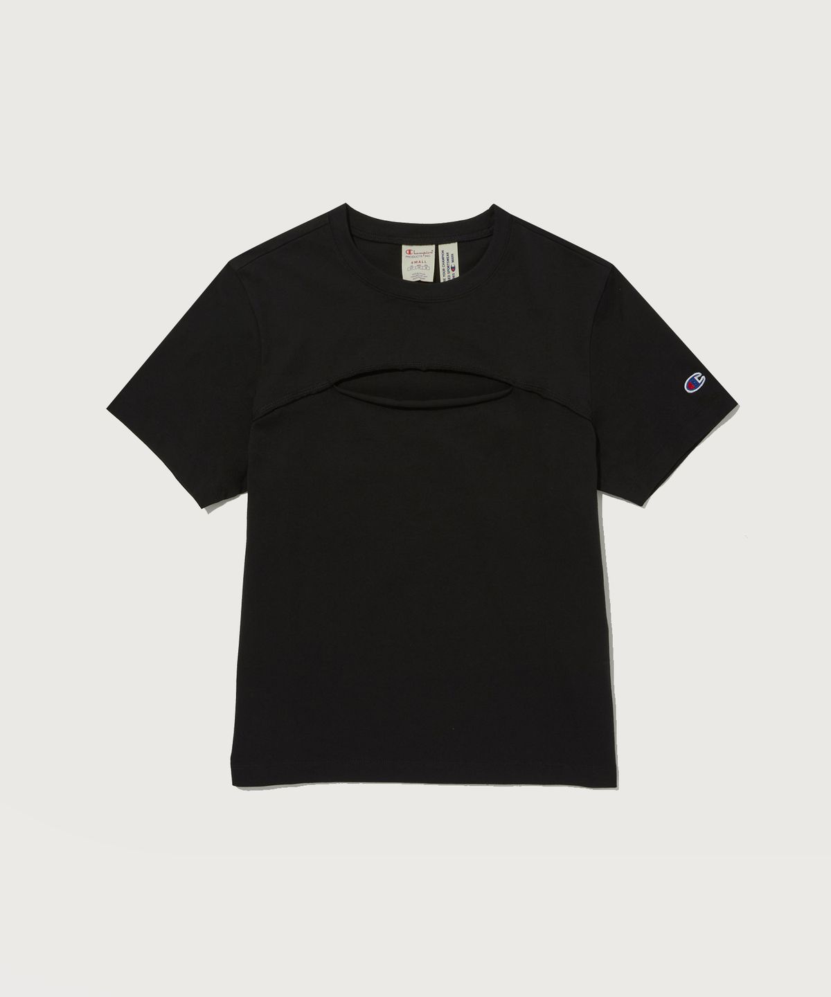 챔피온(CHAMPION) 여성 컷아웃 디테일 반팔 티셔츠 Black