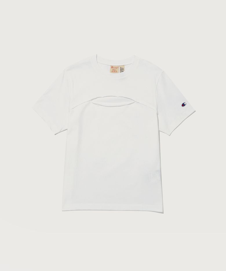 여성 컷아웃 디테일 반팔 티셔츠 White