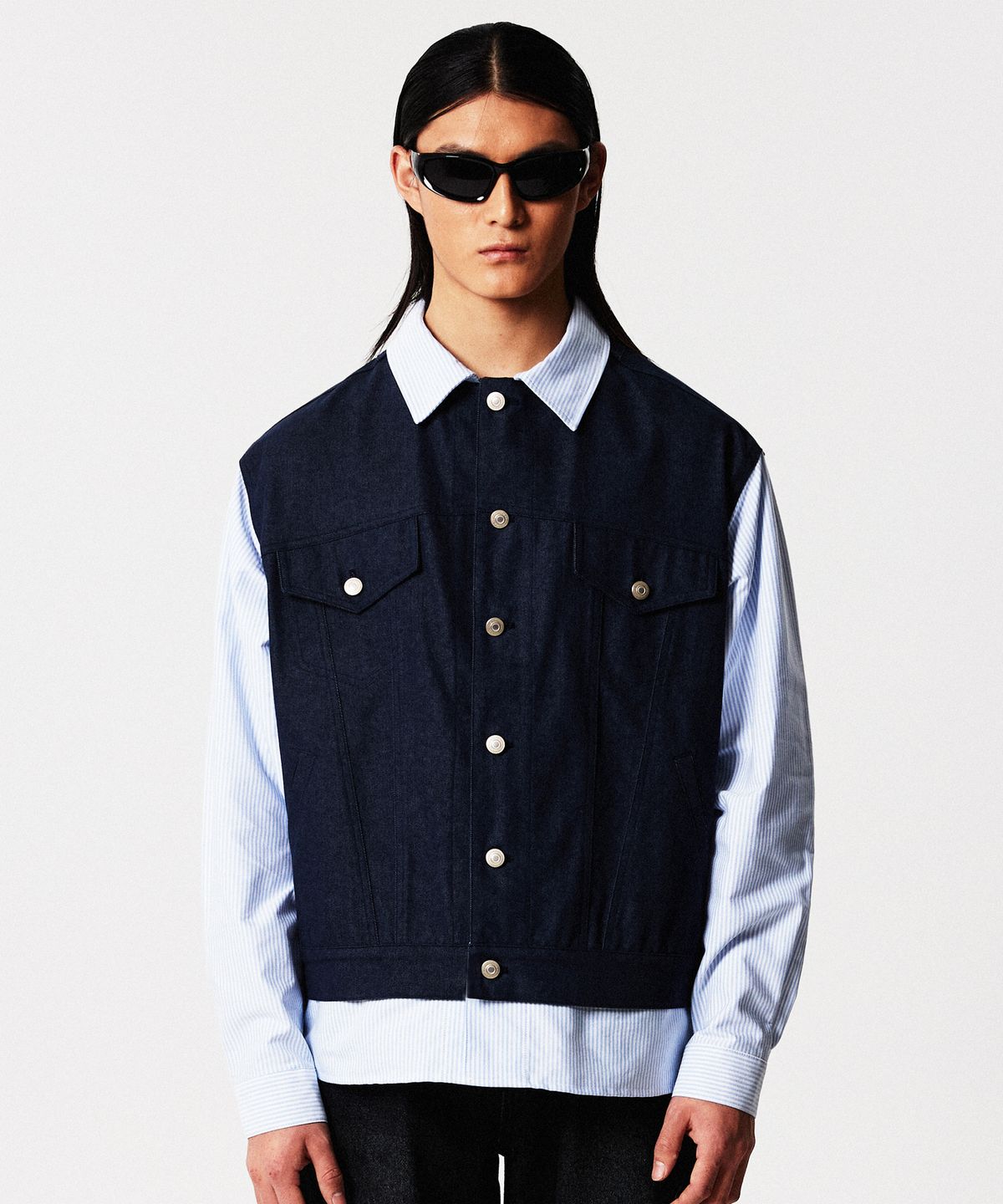 아이언더스탠드(EYEUNDERSTAND) Layered Denim Shirts Jacket (Blue)