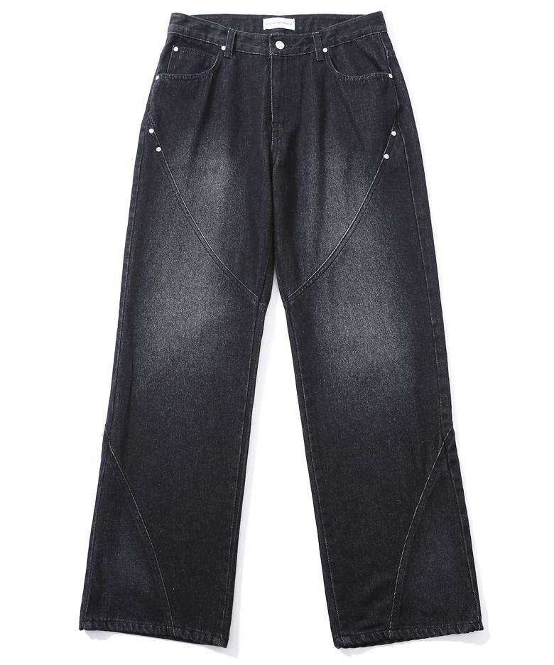 Twist Line Denim Pants ( Black)