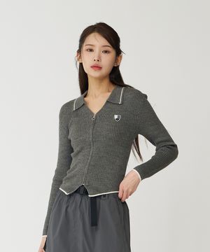 우먼 집업 카라 스웨터 (멜란지그레이)