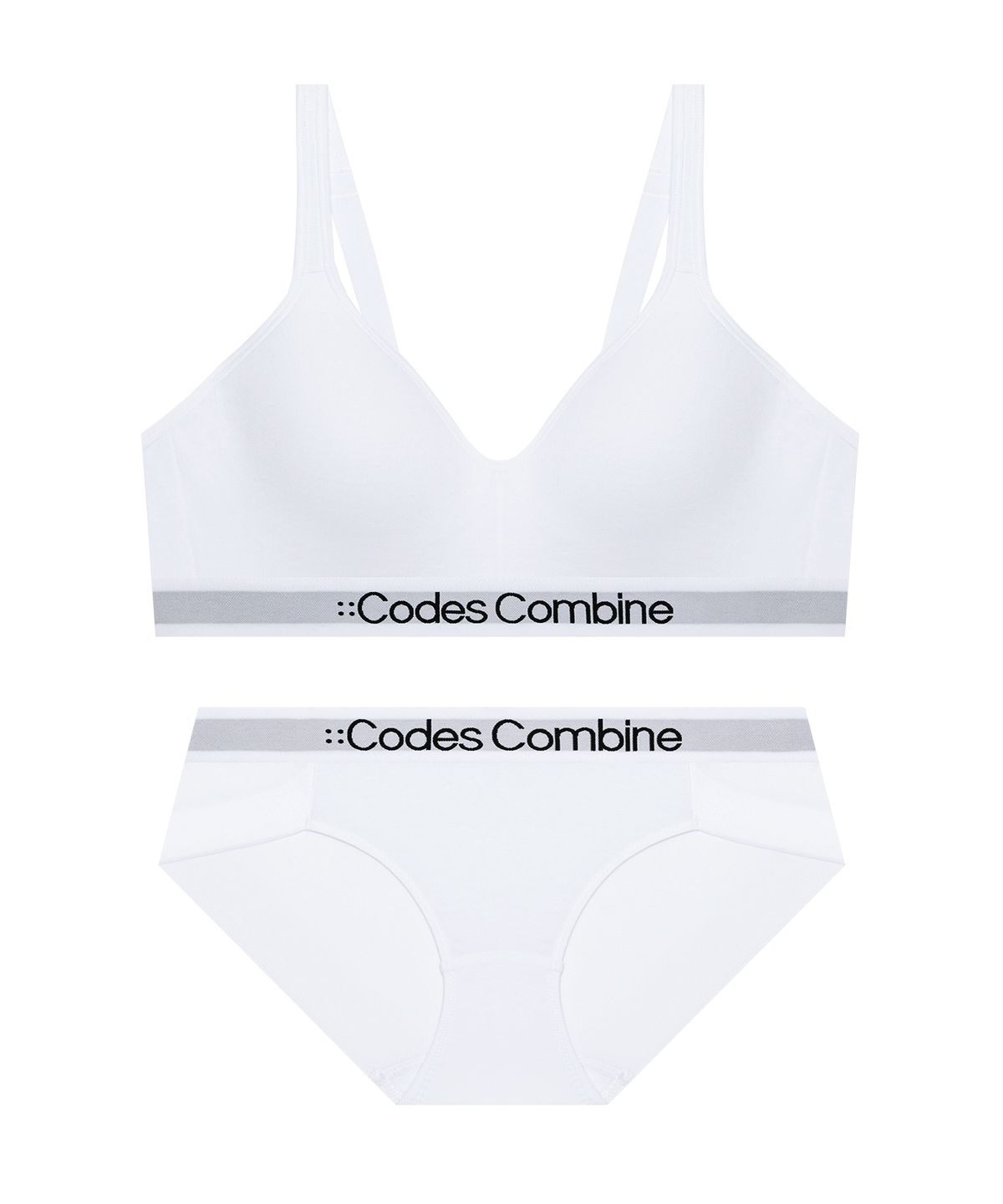 코데즈컴바인 이너웨어(CODES COMBINE INNERWEAR) 와이드윙 코튼 스포츠브라팬티 세트_화이트