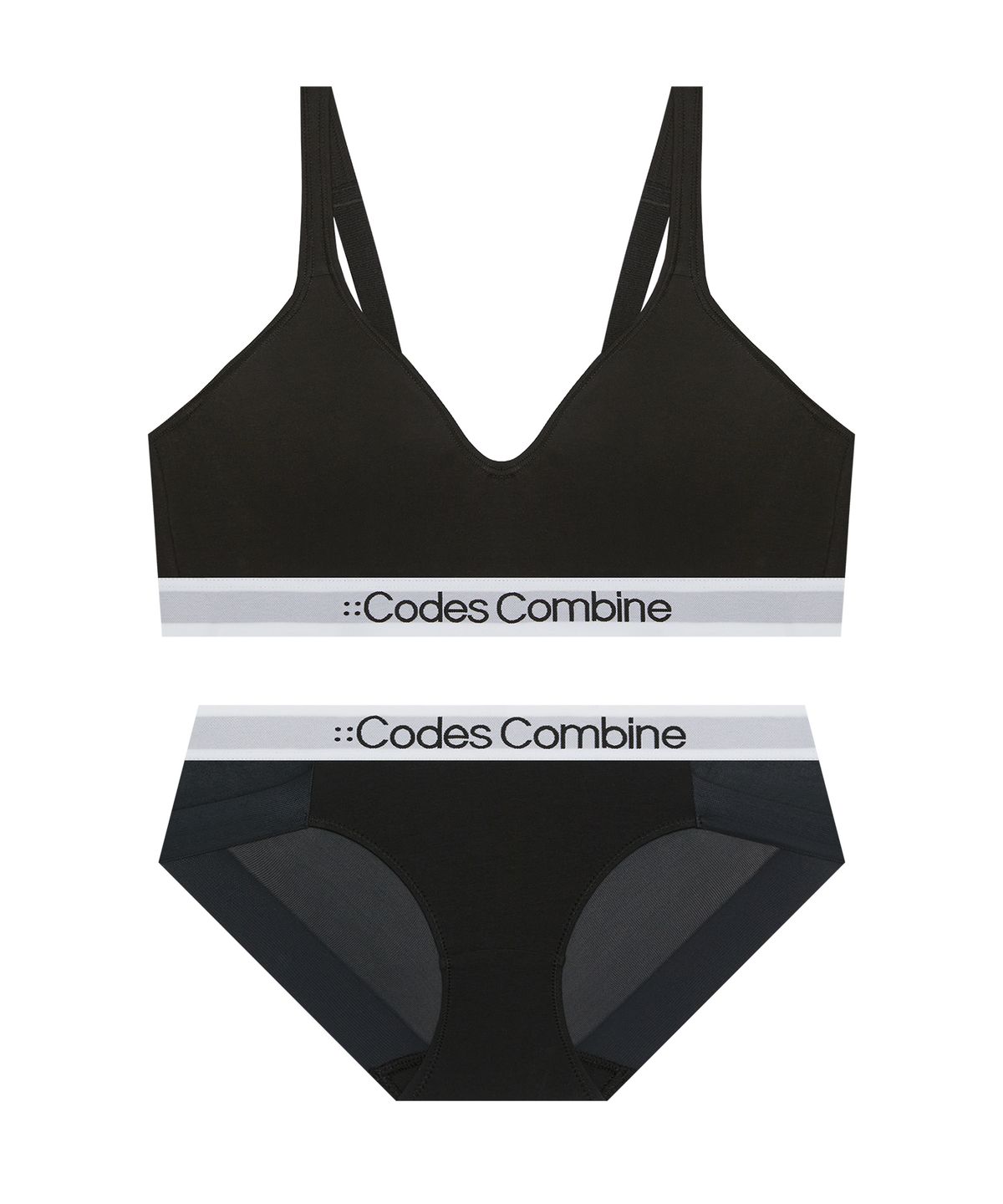 코데즈컴바인 이너웨어(CODES COMBINE INNERWEAR) 와이드윙 코튼 스포츠브라팬티 세트_블랙