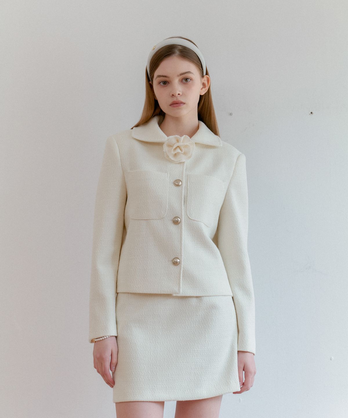 아노에틱(ANOETIC) CLASSIC TWEED SKIRT_IVORY