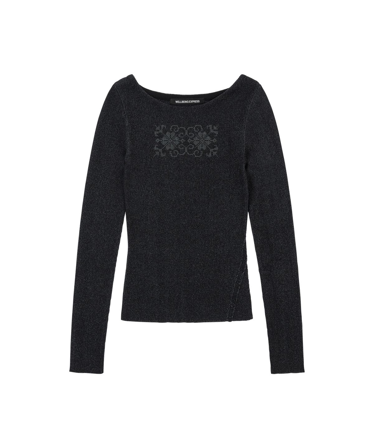웰빙익스프레스(WELLBEING EXPRESS) Embroidered Slit Knit Top Black