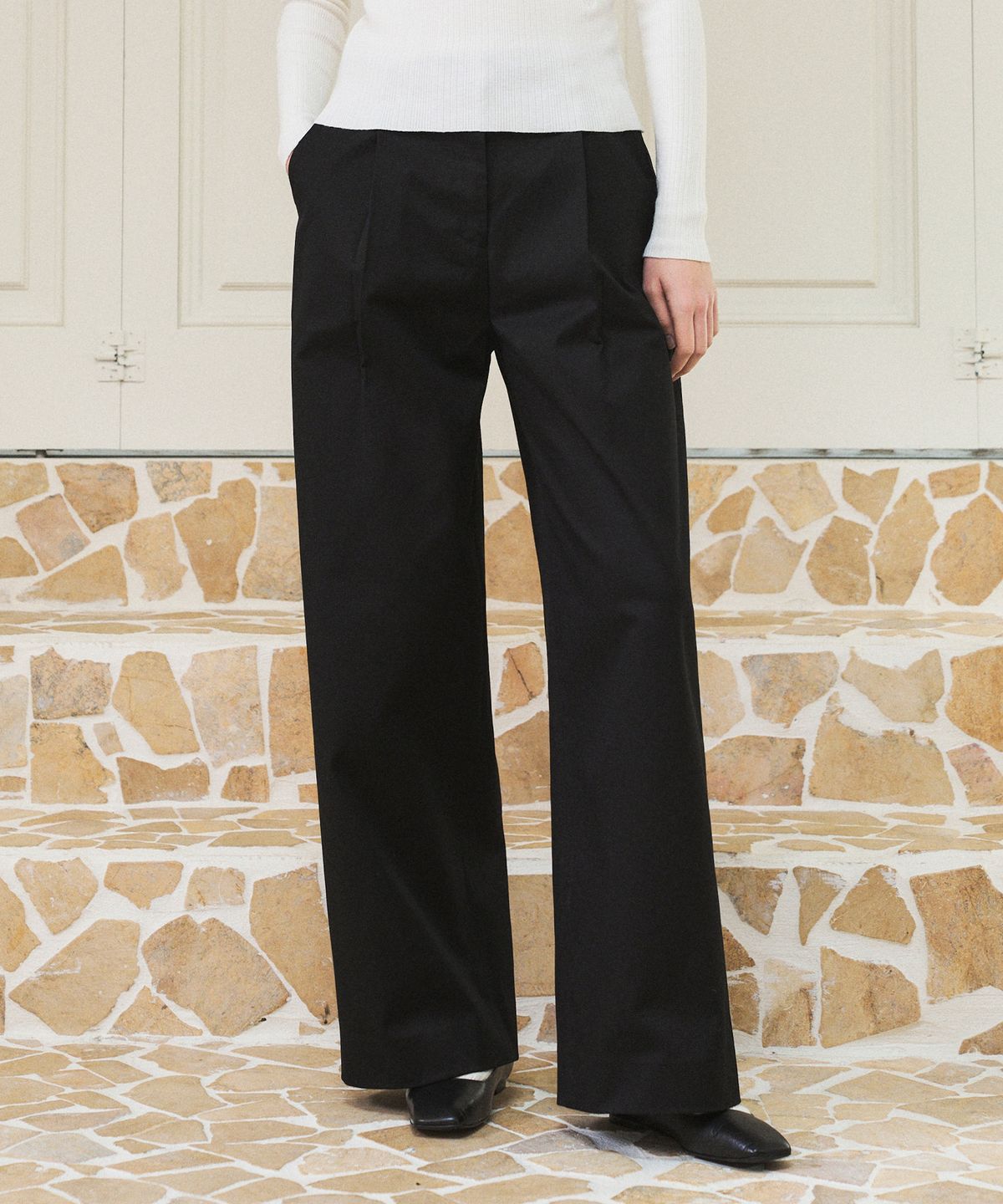반원 아틀리에(VANONE ATELIER) P3184 원턱 치노 와이드 팬츠_Black