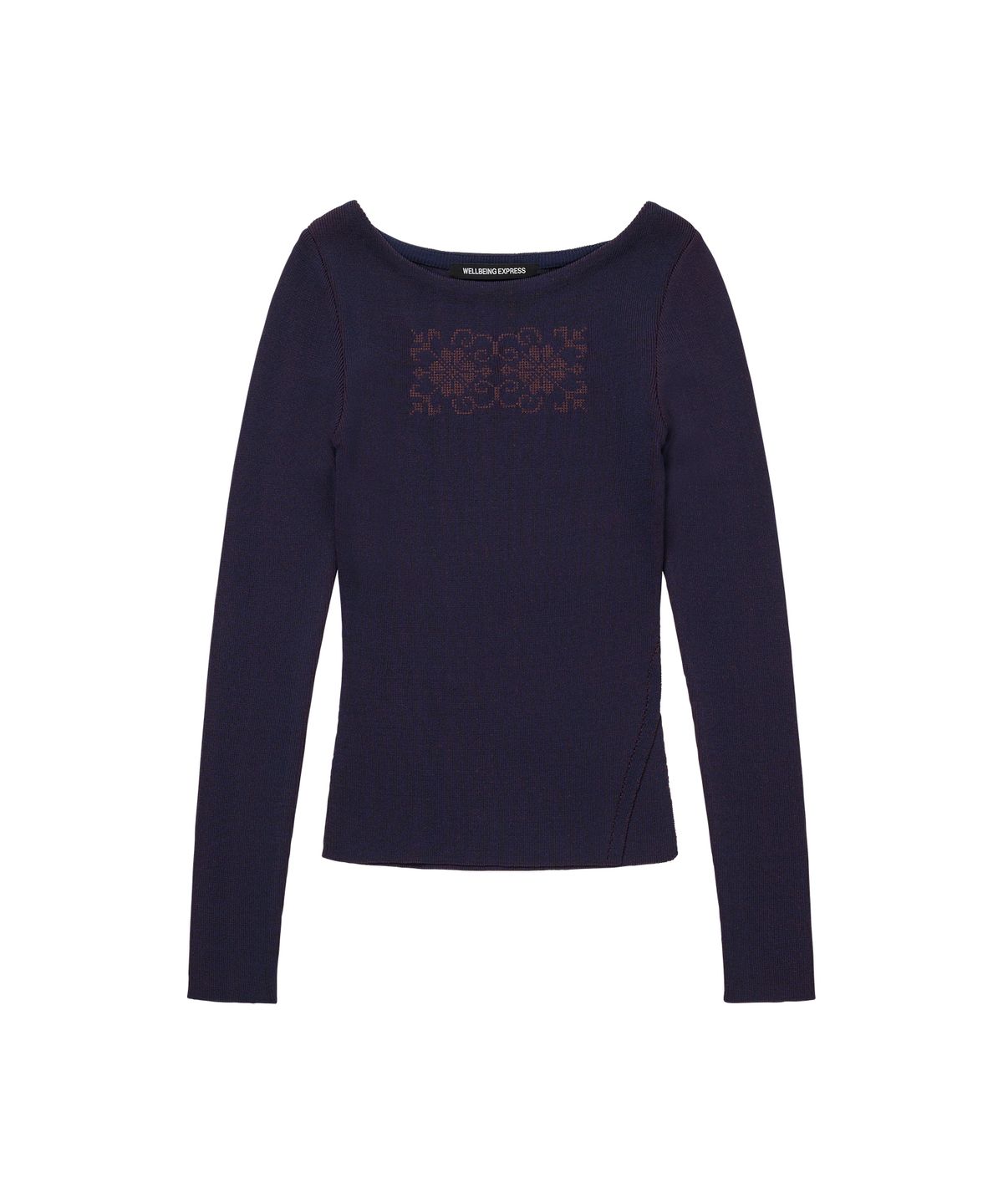 웰빙익스프레스(WELLBEING EXPRESS) Embroidered Slit Knit Top Navy