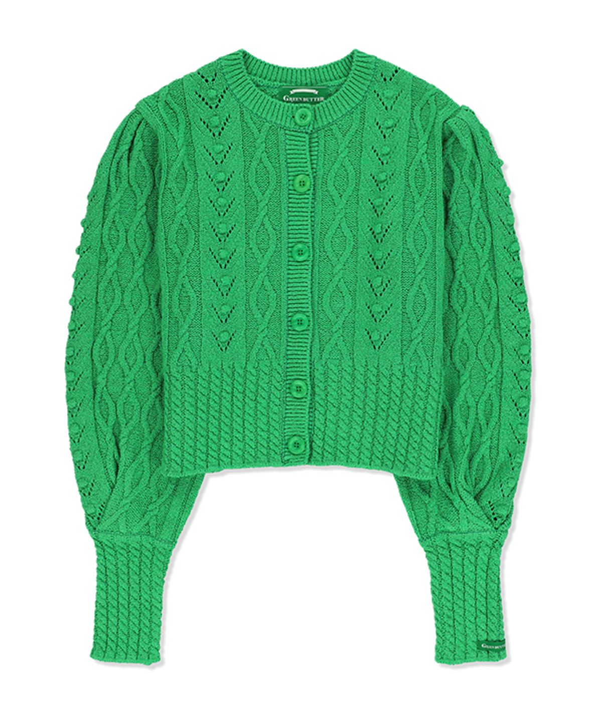 그린버터(GREENBUTTER) Puff Round-neck Cardigan (Green)