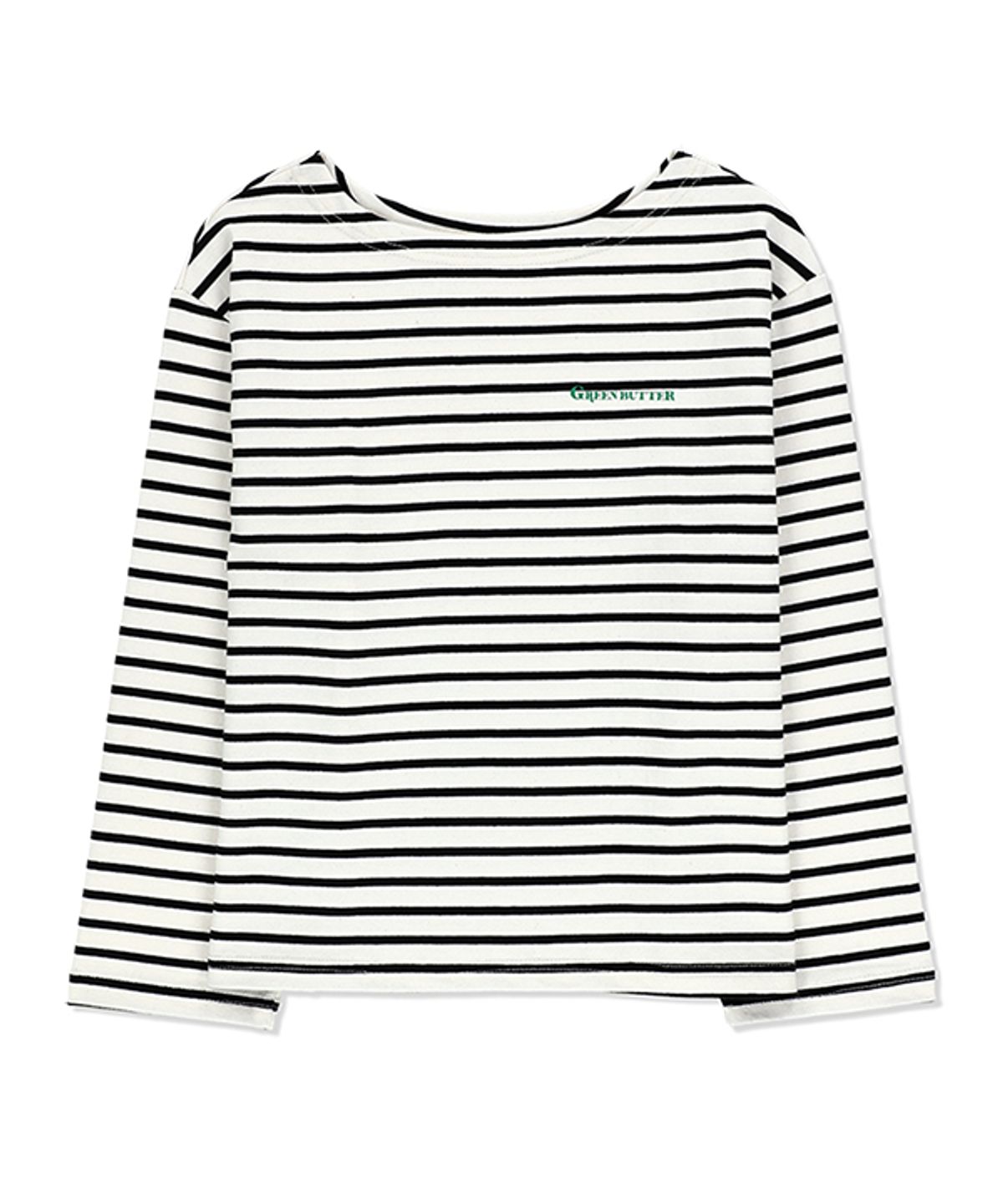 그린버터(GREENBUTTER) Boat-neck Color Patch Tee (Cream/Black)