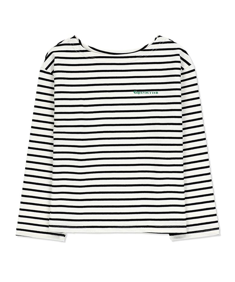 Boat-neck Color Patch Tee (Cream/Black)