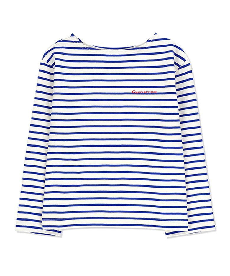 Boat-neck Color Patch Tee (Cream/Blue)