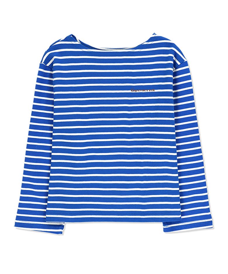 Boat-neck Color Patch Tee (Blue/Ivory)