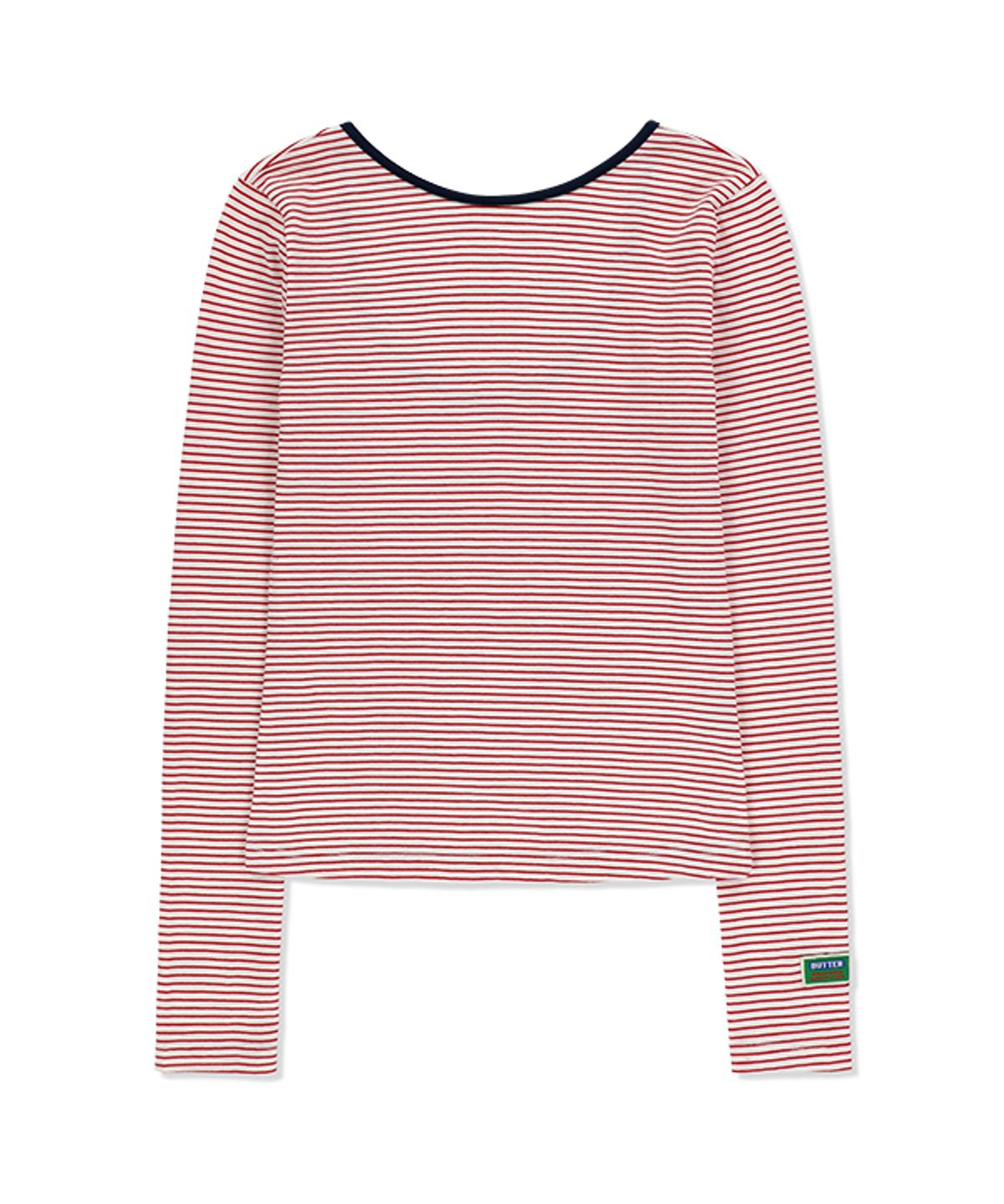 그린버터(GREENBUTTER) Two-way Stripe Patch Tee (Red)