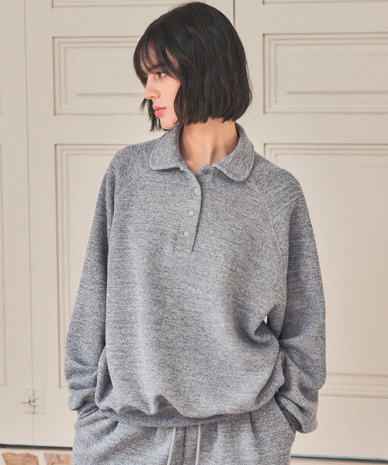 A3473 하울 칼라 스웨트 셔츠_Melange gray