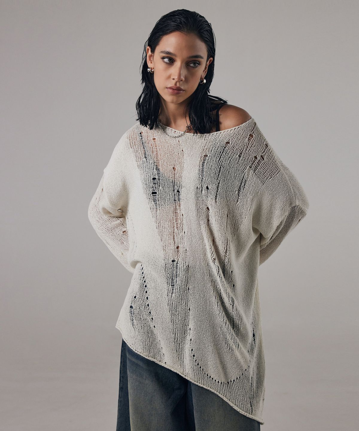 트리밍버드(TREEMINGBIRD) Brindled See-through Knit [ Ivory ]
