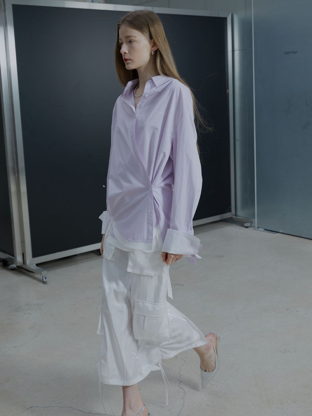 뮤제(MUSEE) MARIA Double Layered Cuffs Shirts - Lilac