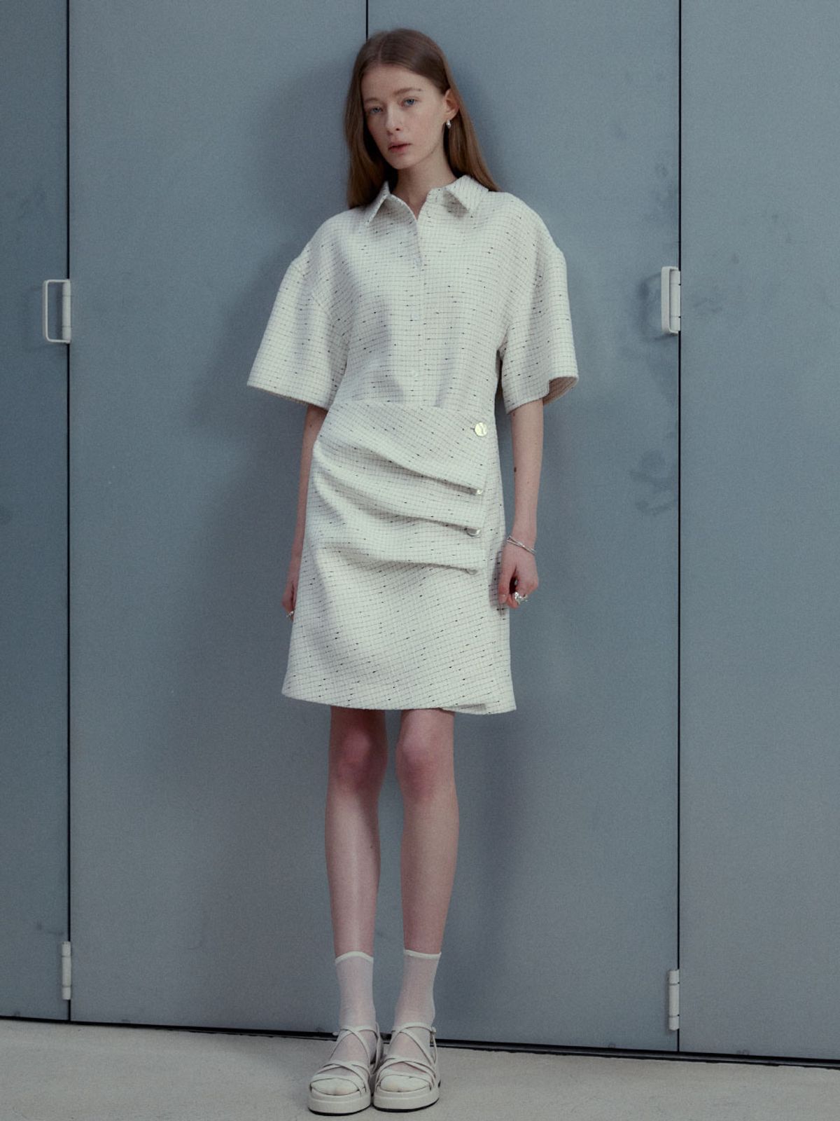 뮤제(MUSEE) VALERY Draped Shirt Dress - Ivory