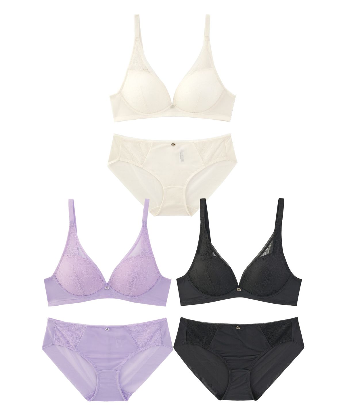 원더브라(WONDERBRA) [3PACK] 노와이어 클래식 레이스 브라팬티 세트