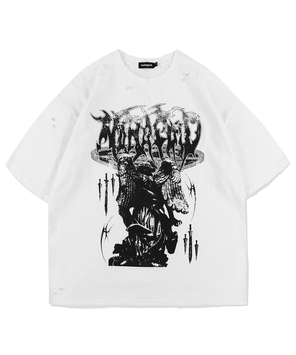 MUSINSA | MAHAGRID GOTH ANGEL DAMAGED TEE WHITE(MG2EMMT521A)