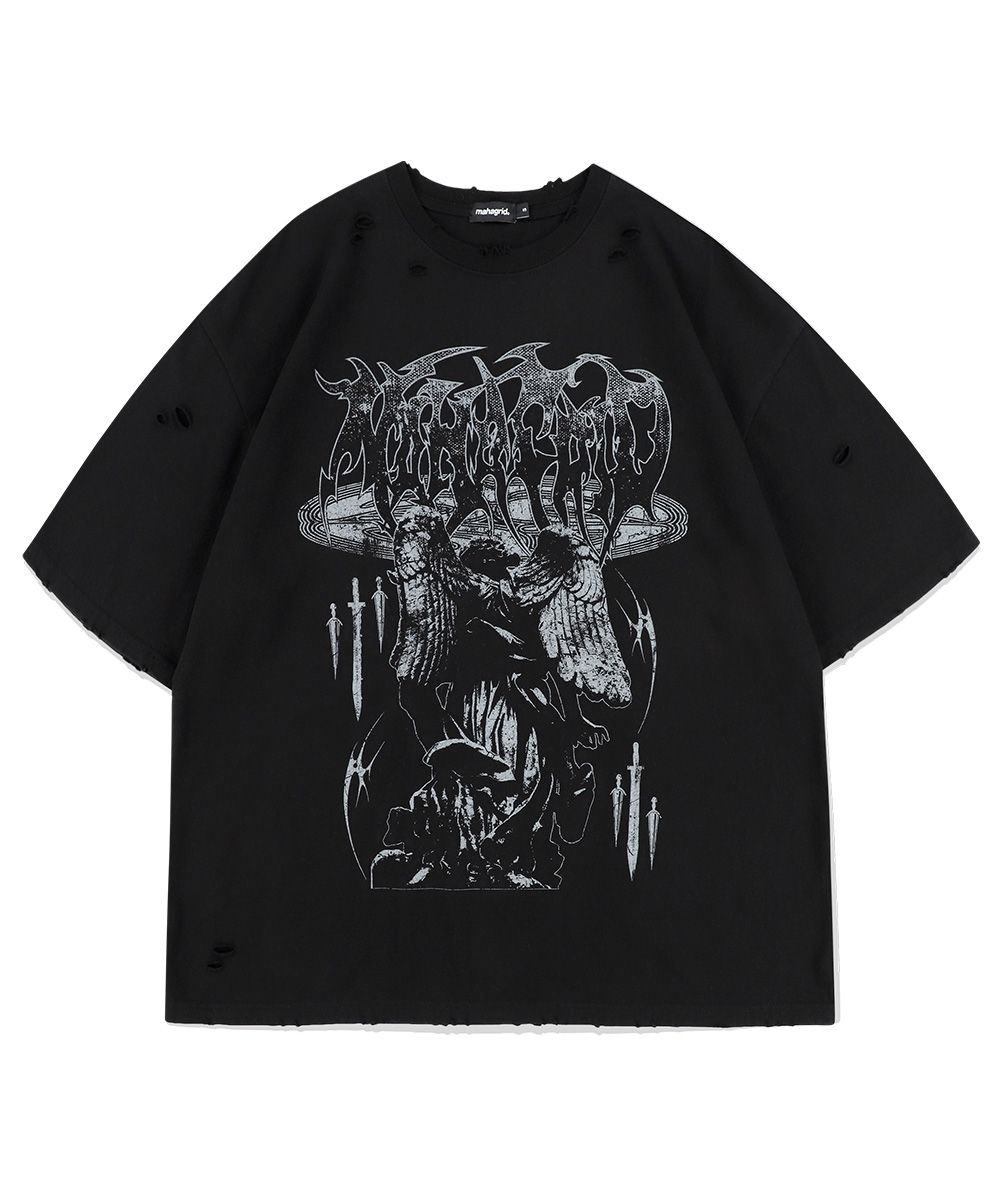 MUSINSA | MAHAGRID GOTH ANGEL DAMAGED TEE BLACK(MG2EMMT521A)
